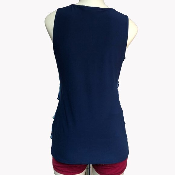 WHBM Ruffled Flowy Sleeveless Blue Floral Top Blouse Size X-Small - Picture 2 of 9